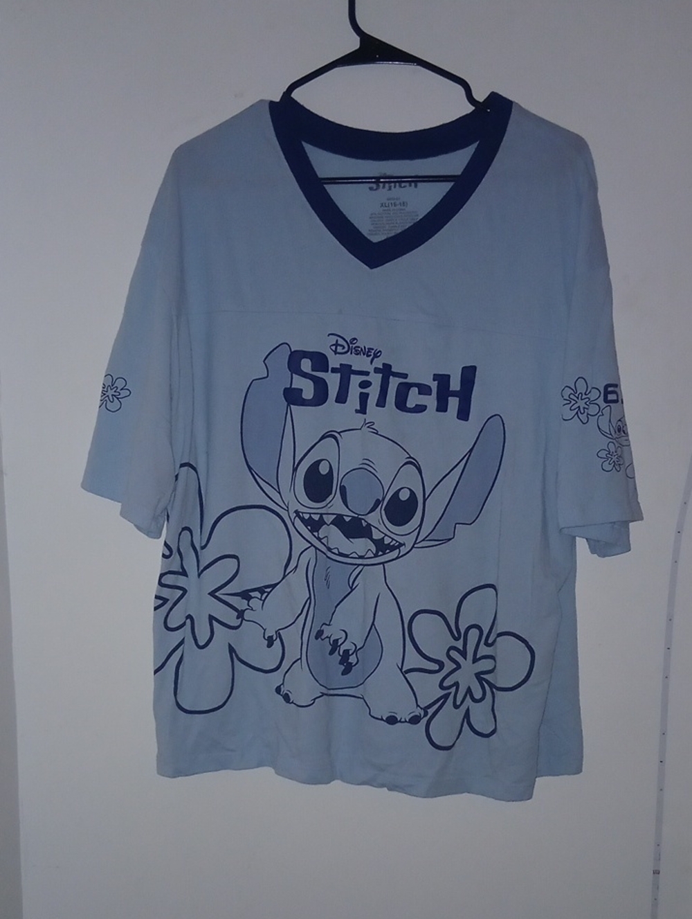 Disney Light Blue & Navy Stitch V‑Neck Tee